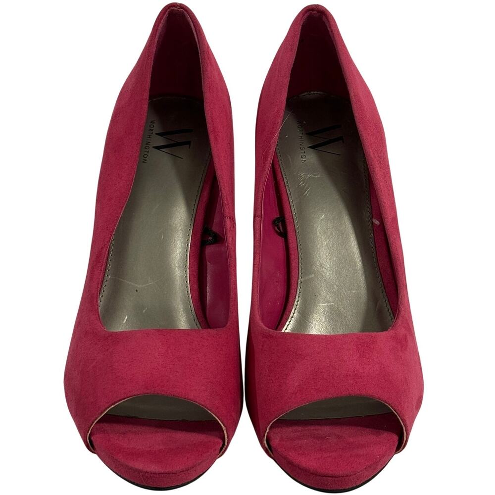 Worthington Magenta Faux Suede Peep Toe Platform Heels Pumps Women's 9.5 Shoes